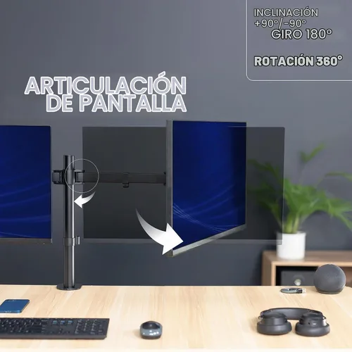 Vista 7 de VIVO Soporte de escritorio con LED LCD dual de 21 a 32 pulgadas, resistente, brazos telescópicos ajustables, configuración de pared empotrada, se