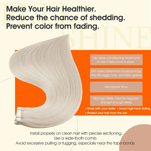 Vista 3 de Full Shine - Extensiones de cabello humano con cinta adhesiva, color rubio platino, 10 pulgadas