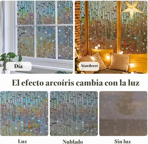 Vista 7 de Película de privacidad para ventana, películas de vidrio manchado para ventana 3D arco iris decorativas, adhesivo estático, tinte de ventana Arco