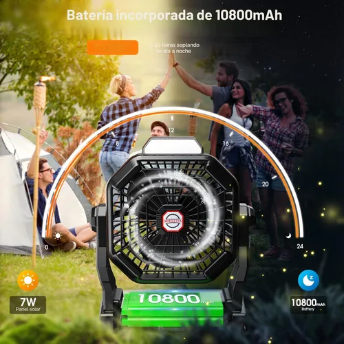 Vista 2 de Ventilador de energía solar, 【Máximo de 40 horas de funcionamiento】Ventiladores solares recargables de camping y linterna LED, ventilador portátil