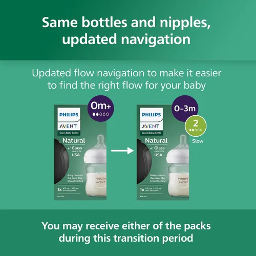 Vista 9 de Philips Avent Biberón de vidrio natural, flujo lento, 4 onzas, sin BPA, paquete de 1 Vidrio de borosilicato, flujo controlado por bebé, diseño sin