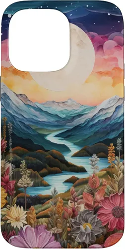 Vista 21 de Boho Chic Floral Moon Mountain Landscape Cute Pastel Design Case for iPhone 17