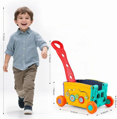 Vista 5 de Baby Walker Juguete Musical de Empuje para Niños Pequeños de 18+ Meses - Carrito de Actividades Educativas con Bloques de Construcción, Asistente