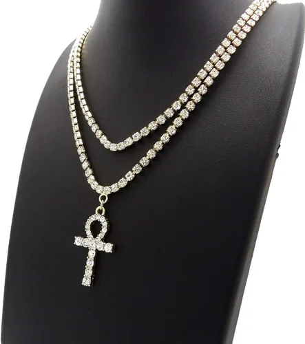 Vista 3 de Pyramid Jeweler Collar de cadena de tenis con colgante de cruz y hip hop para hombre, 0.118 in, 16 y 18 pulgadas, Metal, Circonia cúbica