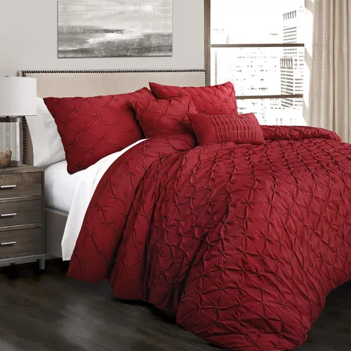 Vista 11 de Lush Decor Ravello Pintuck Juego de Edredón – Juego de ropa de cama texturizada de lujo de 5 piezas – Decoración tradicional de dormitorio inspirada