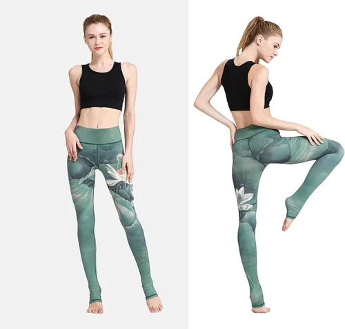 Vista 5 de Sunrade Pantalones de yoga impresos, cintura alta, control de barriga de entrenamiento, pantalones capris sobre el talón polainas para mujeres