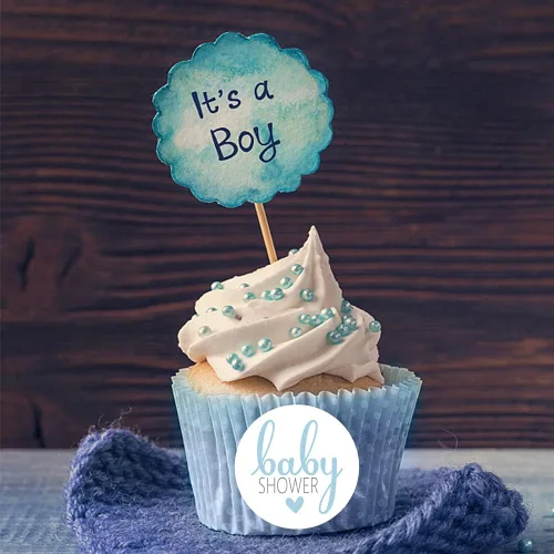 Vista 6 de 270 calcomanías azules para baby shower, 6 diseños, etiquetas circulares autoadhesivas, sellos de sobres de baby shower, calcomanías de caramelo Niño