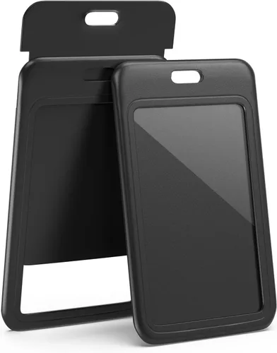 Vista 10 de JINEASY ID Paquete de 2 portadores de credenciales de plástico duro verticales para tarjetas de trabajo y tarjetas de acceso, uso intensivo, negro