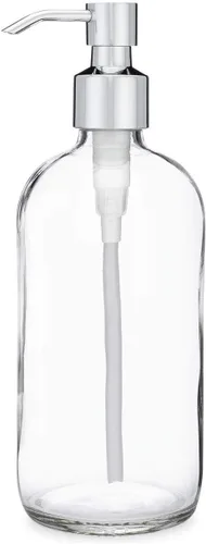 Vista 8 de Rail19 Market - Dispensador de jabón de vidrio transparente con bomba de metal, jabón líquido de manos y loción para cocina y baño, 16 onzas