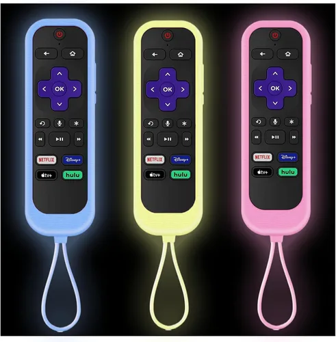 Vista 10 de Juego de 3 fundas para controles remotos Westinghouse Roku TV Onn Roku TCL Hisense Roku Funda protectora de silicona universal para Roku Remote