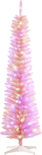 Vista 11 de HOMCOM Árbol de Navidad artificial preiluminado de 1.5 m en forma de lápiz, decoración festiva con 250 ramas superficiales coloridas, 150 luces LED