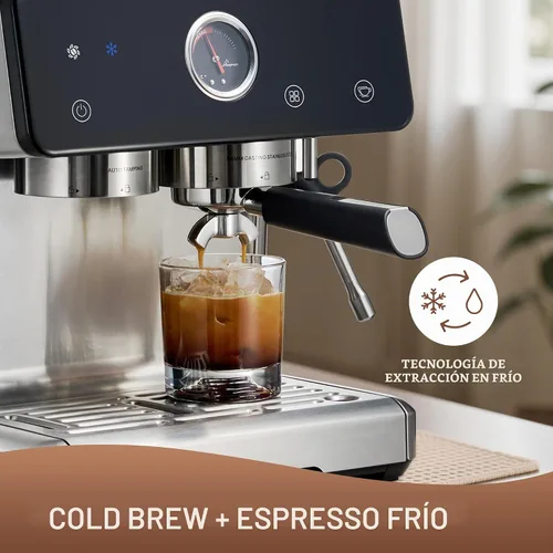 Vista 8 de Máquina de espresso con distribución automática y tazón con molinillo, cafetera barista con cold brew, espumador de leche para latte, máquina