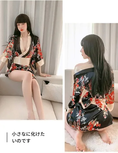 Vista 2 de Bata tradicional japonesa estilo kimono para mujer, disfraz de Yukata, pijama sexy para cosplay