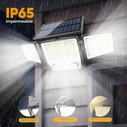 Vista 7 de MDCMDCM Luces solares de movimiento para exteriores, impermeables, 3000 lúmenes, luces de seguridad LED de movimiento al aire libre con doble PIR