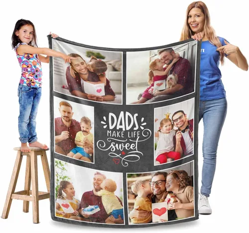 Vista 18 de Manta personalizada para el Día del Padre, regalos para papá, mantas personalizadas con fotos, mantas personalizadas de collage de fotos, manta suave