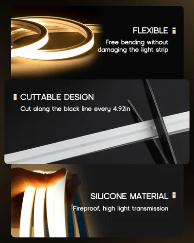 Vista 7 de Tira de luces LED de 9.8 pies, 110-120 V, cuerda de luces de neón de silicona regulables, tira de luces de neón flexibles e impermeables