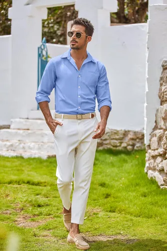 Vista 49 de COOFANDY Camisa Oxford de manga larga con botones para hombre, camisas de vestir de ajuste regular