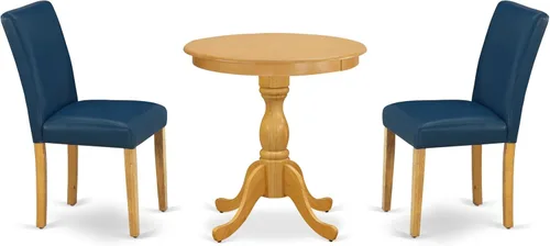 Vista 15 de East West Furniture ESAB3-BCH-06 - Juego de mesa de cocina de 3 piezas contiene una mesa de comedor redonda con pedestal y 2 sillas de comedor