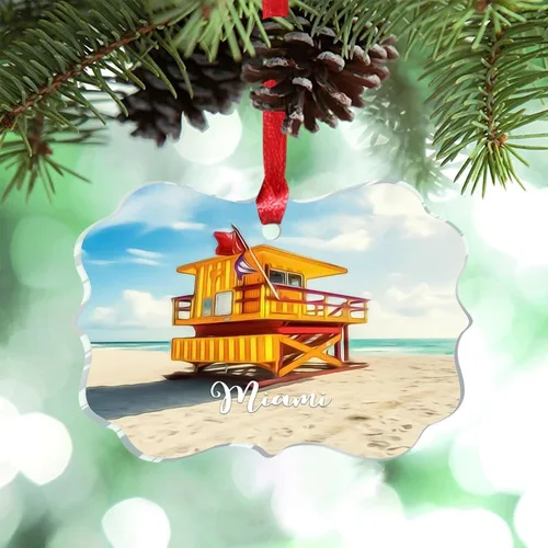 Vista 30 de Florida USA - Adornos de Navidad acrílicos de Miami, paisaje urbano, decoraciones de Navidad para árbol de viaje, recuerdo, adornos de Navidad