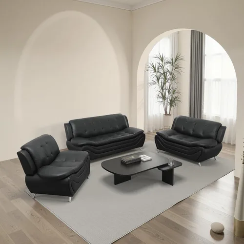 Vista 10 de Juego de sofá de cuero para sala de estar, juego de muebles de sala de estar de 3 piezas, juego de sofá moderno con sofá de 3 plazas, sofá biplaza