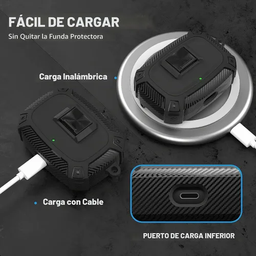 Vista 4 de Maxjoy Funda para Beats Studio Buds, Studio Buds Plus 2023 con cerradura, Studios Bud + fundas protectoras a prueba de golpes con llavero para Beats