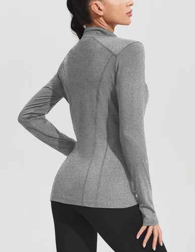 Vista 4 de PINSPARK Chaquetas atléticas para mujer, chaqueta de entrenamiento ajustada con cremallera completa, para correr, gimnasio, yoga, deportes, tops