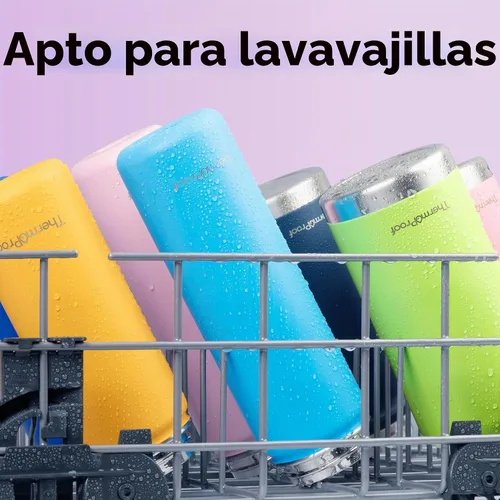 Vista 6 de Botella de agua aislante ThermoProof – Acero inoxidable, boca ancha, tapas abatibles y con boquilla, a prueba de fugas, apta para lavavajillas Ámbar