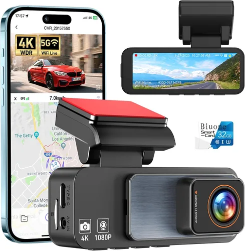 Vista 12 de Cámara frontal para automóvil con WiFi integrado y control de aplicación, cámara de tablero 4K con tarjeta gratuita de 32 GB, cámara de tablero