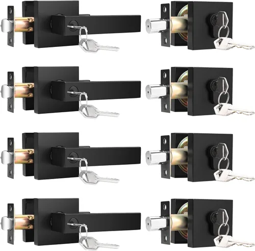 Vista 11 de KNOBWELL - Juego de picaporte y cerradura de puerta delantera color negro mate, picaporte de entrada con llave y cerradura de cilindro simple, juego
