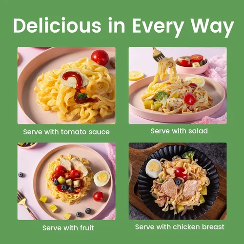 Vista 4 de Hethstia Fideos de Konjac con Fibra de Avena, Fettuccine Shirataki Keto Bajo en Carbohidratos, Pasta de Konjac Sin Gluten, Vegana, Sin Azúcar, Baja