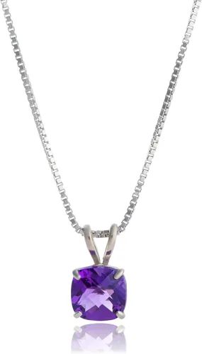 Vista 17 de MAX + STONE 925 Sterling Silver Cushion Cut Birthstone Necklace for Women 6mm Hypoallergenic Solitaire Necklace Gemstone Pendant Necklaces with