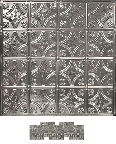 Vista 9 de American Tin Ceilings Kit de 5 unidades: azulejos metálicos para clavar en patrón #2 clavado y color sin terminar. 24 x 24 pulgadas