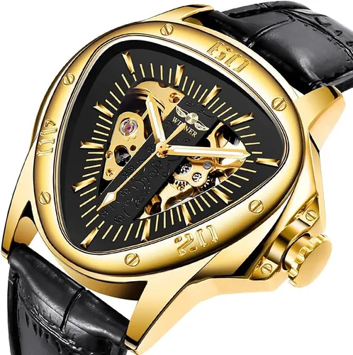 Vista 8 de BOSNI Triangle Skeleton Watch for Men Mechanical Automatic Wristwatch Sport Stainless Steel Mens Watches