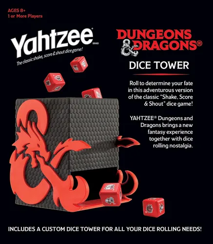 Vista 2 de YAHTZEE: Dungeons & Dragons Torre de dados coleccionables Dados con dragón, oso búho, cubo gelatinoso, imitador, desollador de la mente