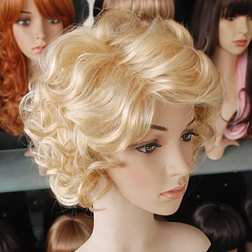Vista 5 de mzcurse Peluca de cabello rizado ondulado retro rubio para mujer (dorado)