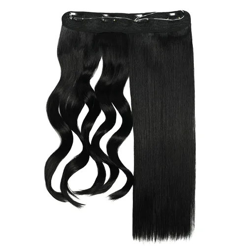 Vista 3 de Extensiones de cabello humano de 14 pulgadas, color negro, largo, lacio, alambre invisible con alambre transparente, 4 clips de seguridad