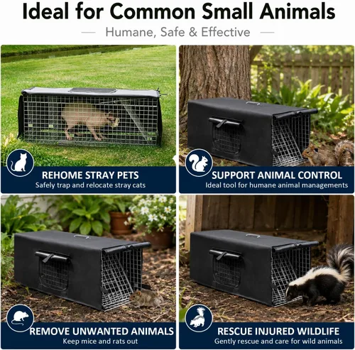 Vista 7 de HiCaptain - Jaula de trampa para animales vivos con cubierta de 32 pulgadas Jaula de trampa con cubierta de ventana