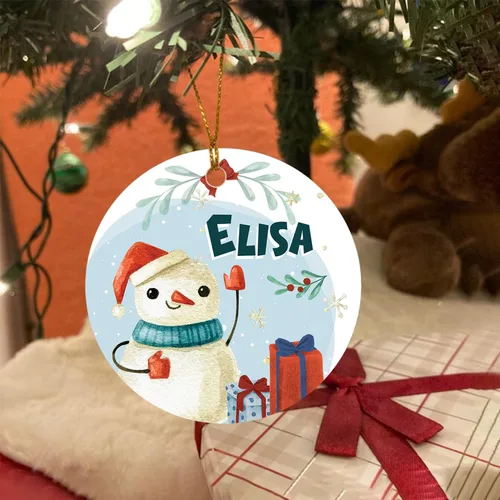 Vista 5 de Adorno de muñeco de nieve personalizado, muñeco de nieve de Papá Noel, adorno de Navidad con nombre personalizado, lindo adorno de muñeco de nieve