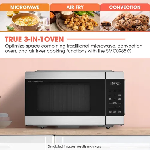 Vista 5 de Sharp Carousel® SMC0985KS - Horno microondas de convección 3 en 1 con freidora de aire, 0.9 pies cúbicos, 900 W, acero inoxidable