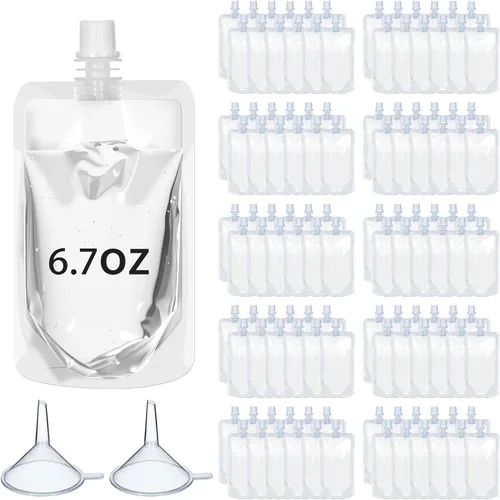 Vista 13 de Meanplan 100 bolsas de plástico reutilizables a granel, bolsas de plástico transparente a prueba de fugas para jugos con embudo para suministros