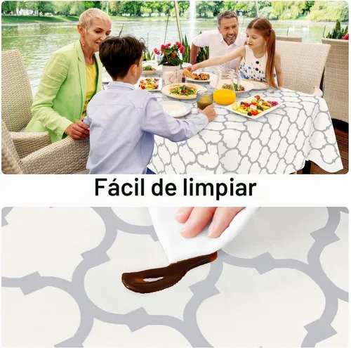 Vista 3 de Smiry - Mantel cuadrado de vinilo impermeable con respaldo de franela para mesas cuadradas, manteles de plástico lavables a prueba de derrames
