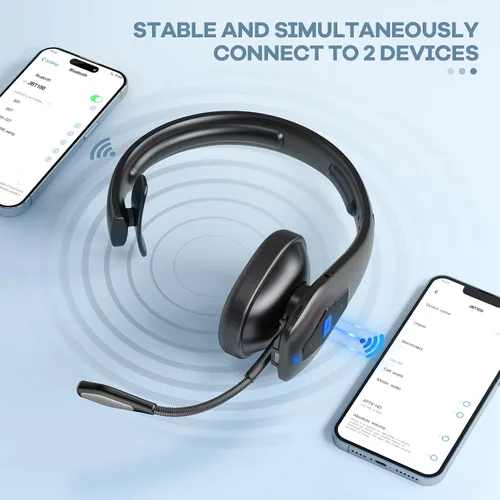 Vista 4 de CONAMBO JBT100 - Auriculares Bluetooth para camionero con doble micrófono con cancelación de ruido, CVC8.0, botón de silencio, auriculares