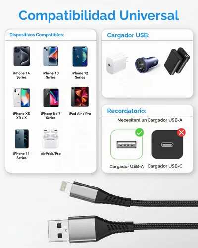 Vista 7 de Umefly Cable de carga corto para iPhone de 1 pie, paquete de 2 cables USB a Lightning para automóvil, cable de carga de iPhone de 1 pie para iPhone