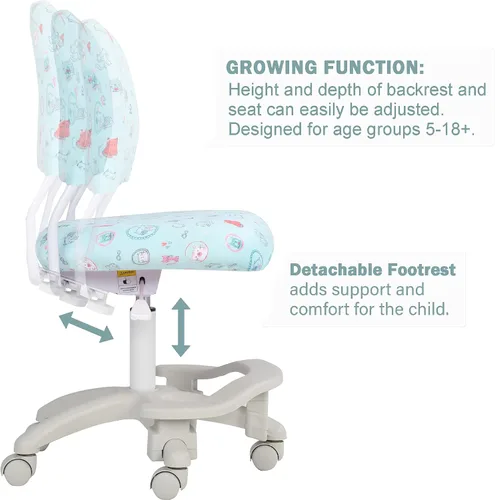 Vista 5 de Silla ergonómica de escritorio para niños, silla de computadora de oficina de estudio, altura ajustable y profundidad del asiento, reposapiés *Gato