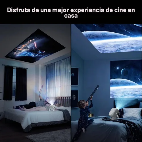 Vista 7 de [Soporte ajustable de 360°] Mini proyector con WiFi y Bluetooth: enfoque eléctrico y Keystone automático compatible con 1080p, 15000L, proyector