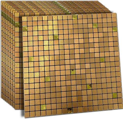 Vista 16 de XUANINY Azulejos Adhesivos de Pared para Cocina, Baño, Chimenea, Mosaico de Aluminio Metálico Autoadhesivo (12"x12") (5, Estampado Amarillo y Verde)