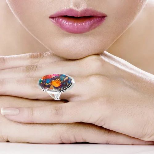Vista 2 de Anillo de plata de ley 925 con turquesa auténtica (color seleccionado), Metal, Turquesa