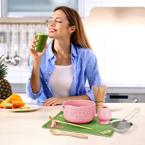 Vista 6 de Juego de batidor de matcha, kit de 7 piezas de fabricación de matcha con cuenco matcha, batidor y soporte de matcha, cuchara de bambú, soporte