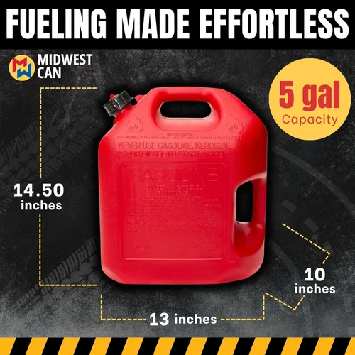 Vista 3 de Midwest Can Company 5610 - Recipiente de combustible para latas de gasolina de 5 galones con boquilla (paquete de 2)