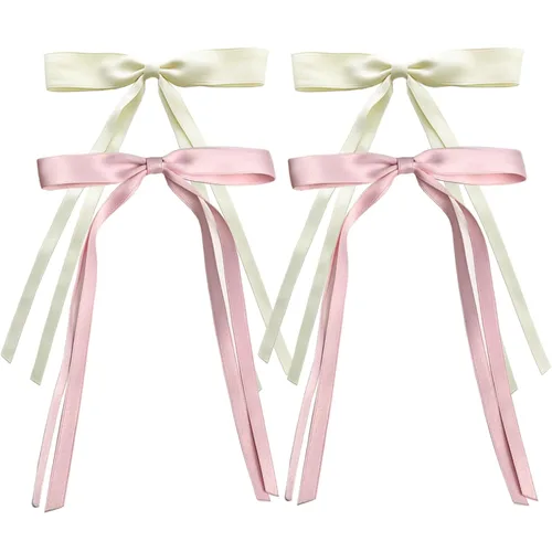 Vista 2 de Pinzas para el cabello para mujeres y niñas, 4 piezas de pinzas para el cabello con lazo con borla y cola larga, lazos grandes de satén para diseño